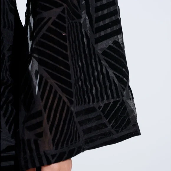 AKIRA’S Having Regrets About You See Through Black Velvet Geometric Pattern Top - Picture 6 of 7